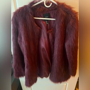 Forever 21 Red Teddy Jacket Plush Faux Fur